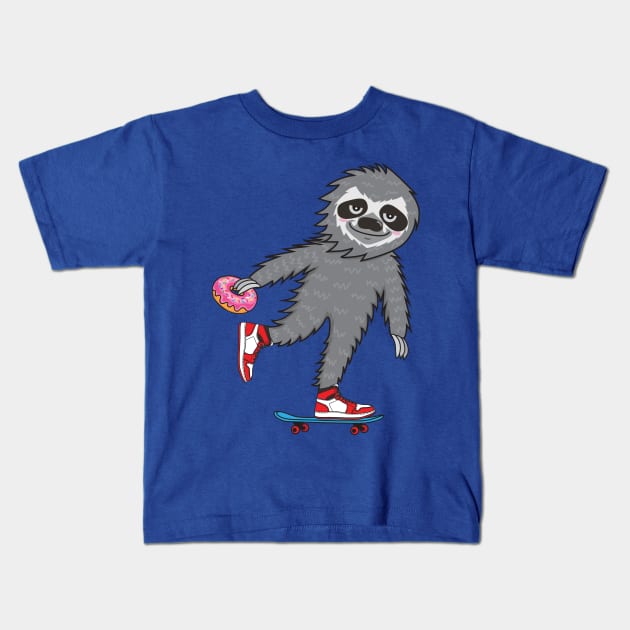 Skater Sloth Kids T-Shirt by Plushism